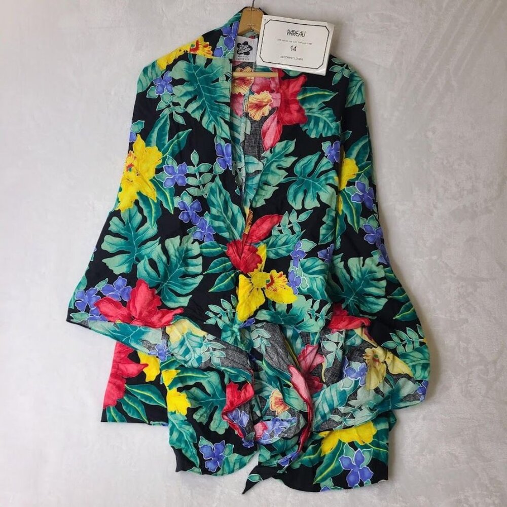 NWT Hilo Hattie Hawaiian Sarong Wrap Dress Blue Floral Queen Size Pareau Hawaii - Picture 2 of 10